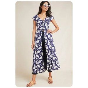 Anthropologie Maeve Tate Blue & White Floral Maxi Button Down Sundress sz 10